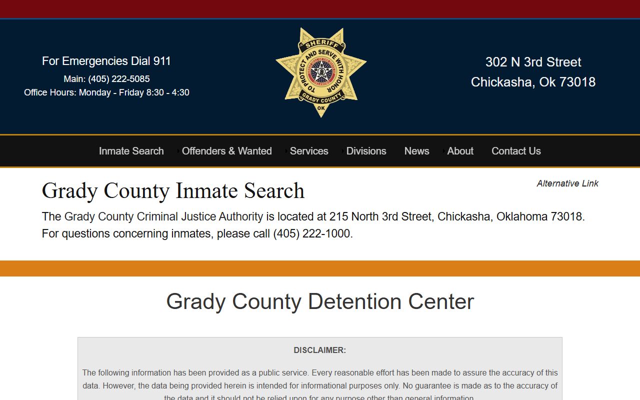 Grady County inmate search police blotter records