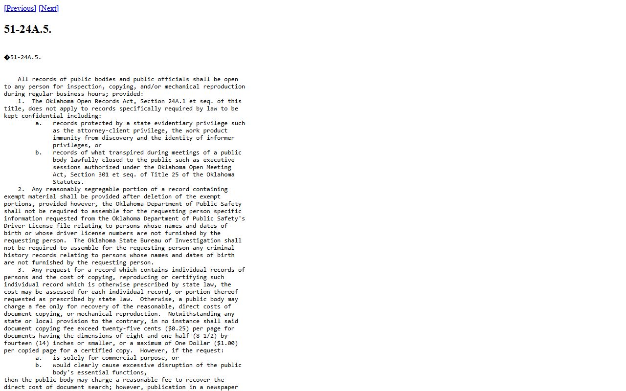 Title 51 O.S. inspection of records Oklahoma police blotter